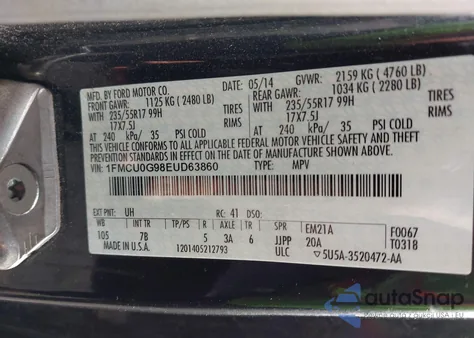 2014 Ford Escape Se из США, поврежденный, VIN 1FMCU0G98EUD63860